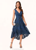 Charlie A-line V-Neck Asymmetrical Chiffon Lace Sequin Cocktail Dress With Pleated Sequins STKP0022288