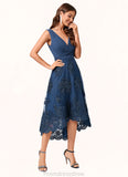 Charlie A-line V-Neck Asymmetrical Chiffon Lace Sequin Cocktail Dress With Pleated Sequins STKP0022288