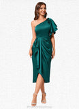 Clarissa Sheath/Column One Shoulder Asymmetrical Silky Satin Cocktail Dress With Ruffle STKP0022293