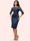 Maya Bodycon Scoop Knee-Length Lace Satin Cocktail Dress With Sequins STKP0022295