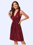 Danna A-line V-Neck Knee-Length Sequin Cocktail Dress With Sequins STKP0022300