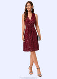 Danna A-line V-Neck Knee-Length Sequin Cocktail Dress With Sequins STKP0022300