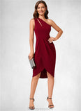 Zaria Sheath/Column One Shoulder Asymmetrical Stretch Crepe Cocktail Dress With Ruffle STKP0022308