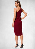 Zaria Sheath/Column One Shoulder Asymmetrical Stretch Crepe Cocktail Dress With Ruffle STKP0022308