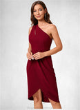 Zaria Sheath/Column One Shoulder Asymmetrical Stretch Crepe Cocktail Dress With Ruffle STKP0022308