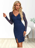 Cameron Flower V-Neck Elegant Bodycon Lace Asymmetrical Dresses STKP0022325