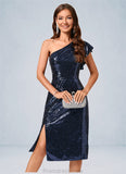 Kierra Sheath/Column One Shoulder Knee-Length Sequin Cocktail Dress With Ruffle Sequins STKP0022330