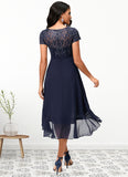 Aryanna A-line Scoop Asymmetrical Chiffon Lace Cocktail Dress With Cascading Ruffles STKP0022334