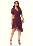 Millicent Sheath/Column V-Neck Asymmetrical Chiffon Cocktail Dress With Cascading Ruffles Ruffle STKP0022339