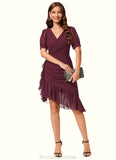 Millicent Sheath/Column V-Neck Asymmetrical Chiffon Cocktail Dress With Cascading Ruffles Ruffle STKP0022339