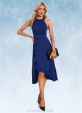 Jacquelyn Cascading Ruffles High Neck Elegant A-line Cotton Blends Asymmetrical Midi Dresses STKP0022353