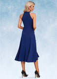 Jacquelyn Cascading Ruffles High Neck Elegant A-line Cotton Blends Asymmetrical Midi Dresses STKP0022353