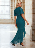 Liz Ruffle V-Neck Elegant Trumpet/Mermaid Chiffon Asymmetrical Dresses STKP0022358