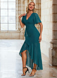 Liz Ruffle V-Neck Elegant Trumpet/Mermaid Chiffon Asymmetrical Dresses STKP0022358