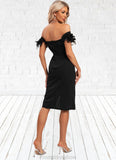 Christine Faux Feather Off the Shoulder Elegant Sheath/Column Polyester Midi Dresses STKP0022381