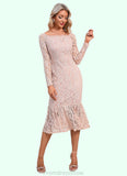 Kaitlynn Boat Neck Elegant Trumpet/Mermaid Lace Midi Dresses STKP0022401