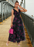 Daniella Floral Print V-Neck Elegant A-line Organza Maxi Dresses STKP0022406