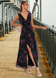 Daniella Floral Print V-Neck Elegant A-line Organza Maxi Dresses STKP0022406