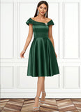 Alexa A-line Asymmetrical Knee-Length Satin Cocktail Dress With Rhinestone Crystal Brooch STKP0022407