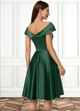 Alexa A-line Asymmetrical Knee-Length Satin Cocktail Dress With Rhinestone Crystal Brooch STKP0022407