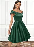 Alexa A-line Asymmetrical Knee-Length Satin Cocktail Dress With Rhinestone Crystal Brooch STKP0022407