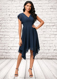 Anaya A-line V-Neck Tea-Length Chiffon Cocktail Dress STKP0022409