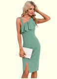 Angel Cascading Ruffles Asymmetrical Elegant Sheath/Column Polyester Midi Dresses STKP0022411