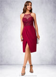 Destiney Sheath/Column V-Neck Knee-Length Chiffon Lace Cocktail Dress With Ruffle STKP0022421