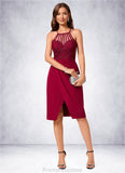 Destiney Sheath/Column V-Neck Knee-Length Chiffon Lace Cocktail Dress With Ruffle STKP0022421