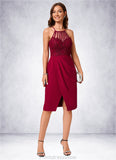 Destiney Sheath/Column V-Neck Knee-Length Chiffon Lace Cocktail Dress With Ruffle STKP0022421