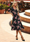 Elianna Floral Print V-Neck Elegant A-line Chiffon Midi Dresses STKP0022424