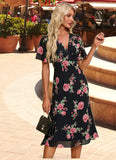 Elianna Floral Print V-Neck Elegant A-line Chiffon Midi Dresses STKP0022424