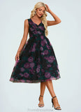 Ashlynn Floral Print Sweetheart Elegant A-line Organza Midi Dresses STKP0022454