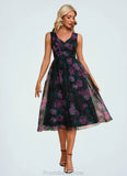 Ashlynn Floral Print Sweetheart Elegant A-line Organza Midi Dresses STKP0022454