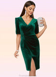 Siena Sheath/Column V-Neck Knee-Length Velvet Cocktail Dress With Pleated STKP0022485