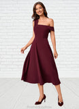 Margaret A-line One Shoulder Tea-Length Stretch Crepe Cocktail Dress With Ruffle STKP0022501