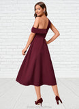 Margaret A-line One Shoulder Tea-Length Stretch Crepe Cocktail Dress With Ruffle STKP0022501