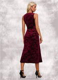 Courtney Flower V-Neck Elegant A-line Velvet Midi Dresses STKP0022504