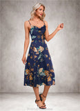 Cornelia Floral Print Cowl Elegant A-line Satin Dresses STKP0022508