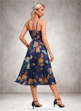 Cornelia Floral Print Cowl Elegant A-line Satin Dresses STKP0022508