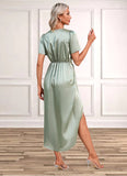 Danika Ruffle V-Neck Elegant Sheath/Column Satin Dresses STKP0022510