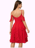 Evie A-line Cold Shoulder Knee-Length Chiffon Cocktail Dress With Cascading Ruffles STKP0022513