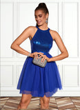 Brooke Sequins Halter Elegant A-line Tulle Sequin Mini Dresses STKP0022523