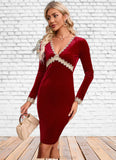 Mckenna Appliques Lace V-Neck Elegant Bodycon Velvet Mini Dresses STKP0022560