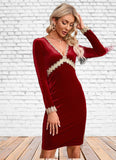 Mckenna Appliques Lace V-Neck Elegant Bodycon Velvet Mini Dresses STKP0022560