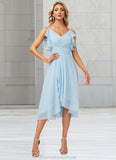 Jazmin A-line V-Neck Floor-Length Chiffon Bridesmaid Dress With Ruffle STKP0022573