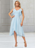 Jazmin A-line V-Neck Floor-Length Chiffon Bridesmaid Dress With Ruffle STKP0022573