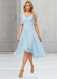 Jazmin A-line V-Neck Floor-Length Chiffon Bridesmaid Dress With Ruffle STKP0022573