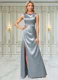 Lily A-line Cowl Scoop Floor-Length Stretch Satin Bridesmaid Dress STKP0022574