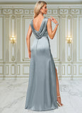 Lily A-line Cowl Scoop Floor-Length Stretch Satin Bridesmaid Dress STKP0022574